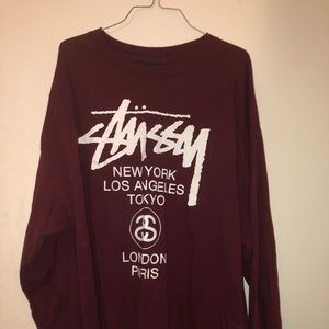 Maroon Stussy Long Sleeve Tee